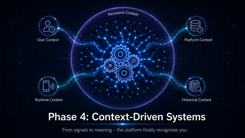 Persistent context joining user, runtime, platform, and historical signals
