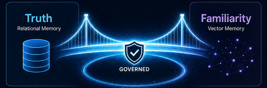 Governed bridge connecting relational truth with vector familiarity